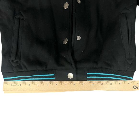 Collectif Black Blue Retro Snap Front Atomic Star Varsity Letter Jacket size XS - Picture 10 of 10